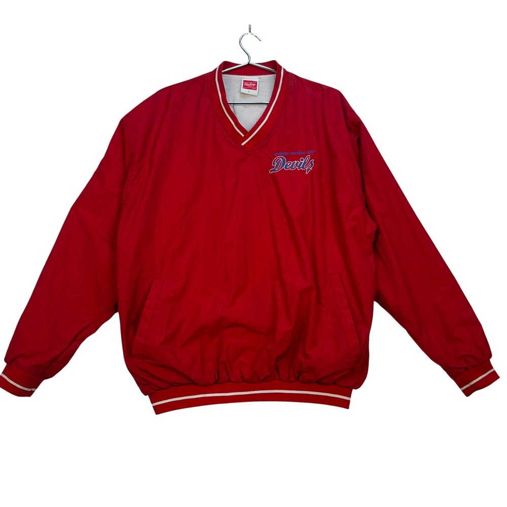 Vintage Y2K Rawlings Baseball Club Devils Pullover Jacket Red Men's Large